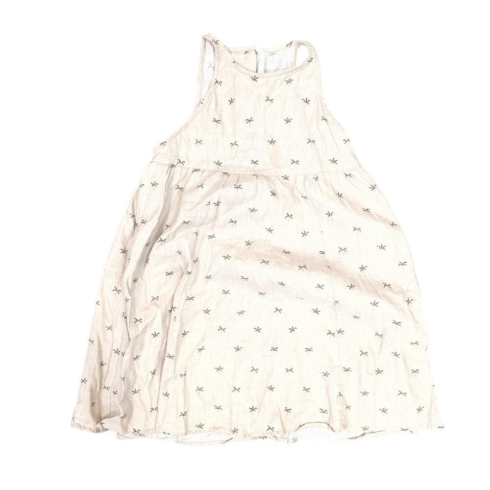 Rylee + Cru Kids Beige Linen Blend Palm Tree Print Button Back Dress Size 6-7Y